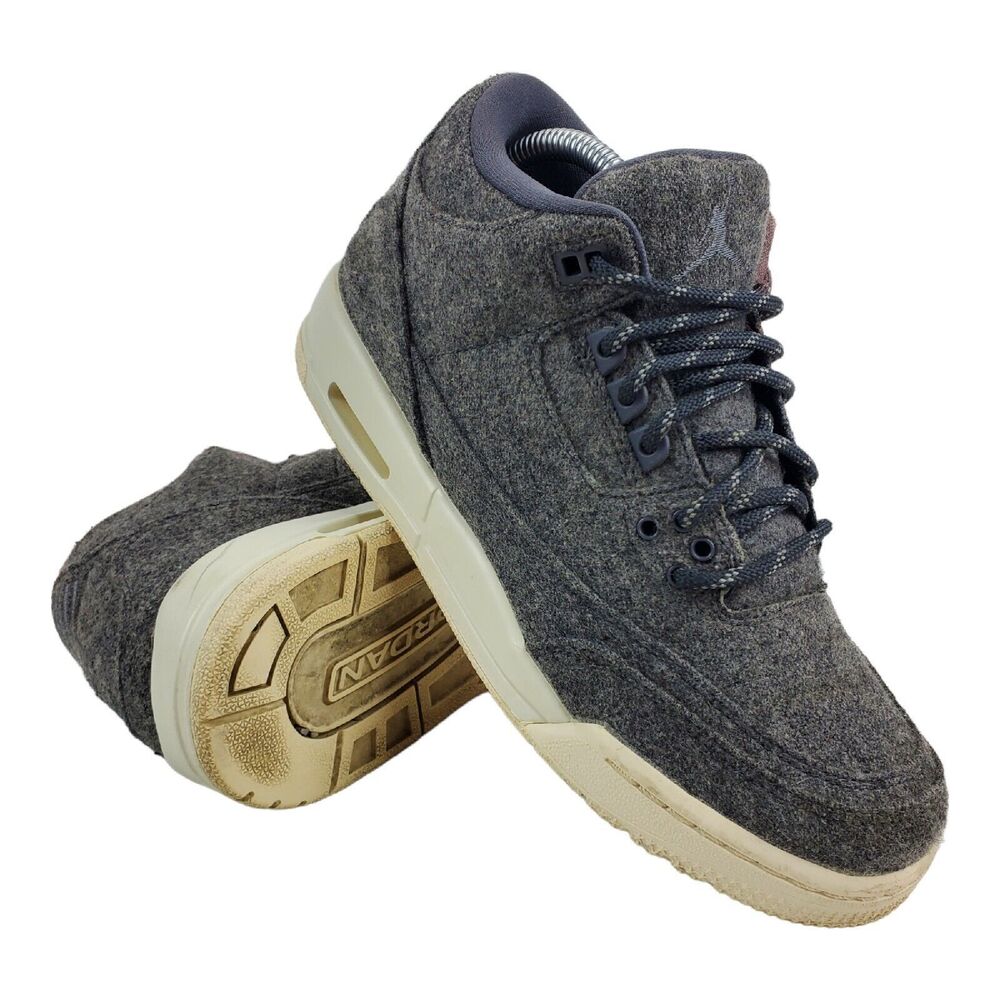 NIKE Shoes AIR JORDAN 3 RETRO WOOL BG Youth Size 7Y Dark Gray Sneaker 861427-004